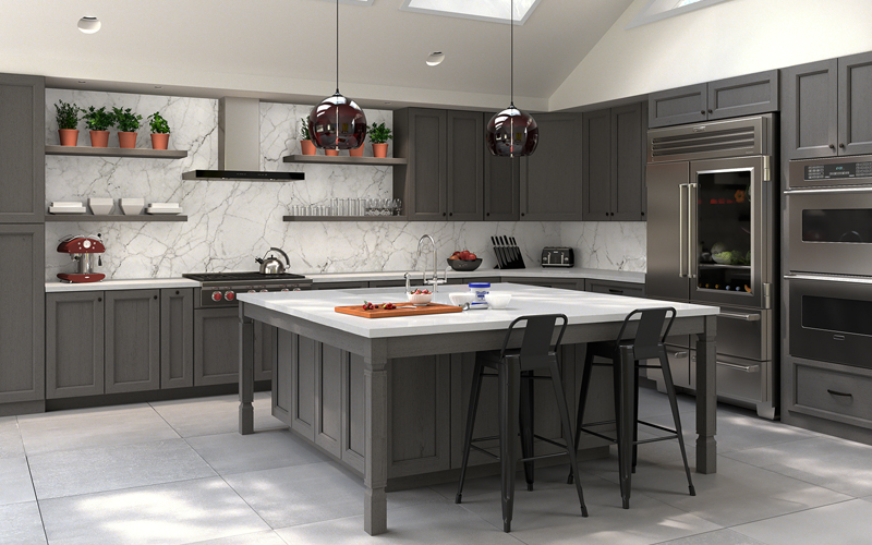 Midtown Grey modern recessed panel kitchen cabinets